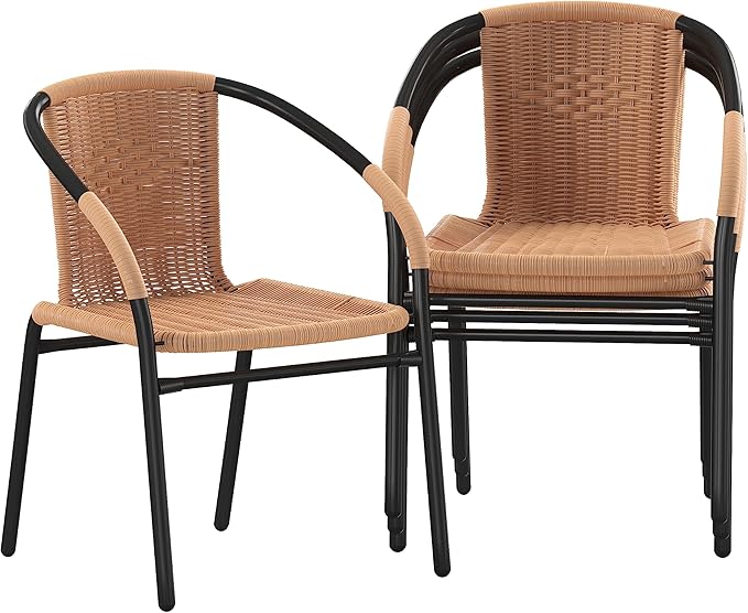 EMMA + OLIVER Set of 4 Modern Rattan Indoor/Outdoor Stack Chairs - Photo 3
