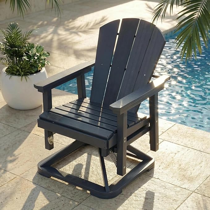 Kingdura Adirondack Swivel Glider Chair, HDPE Patio Glider Rocking Chair for Outdoor, All-Weather Glider Chair for Porch Balcony Lawn Poolside, 450LBS Capacity (Navy Blue)