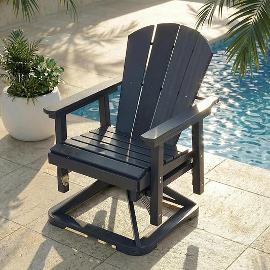 Kingdura Adirondack Swivel Glider Chair, HDPE Patio Glider Rocking Chair for Outdoor, All-Weather Glider Chair for Porch Balcony Lawn Poolside, 450LBS Capacity (Navy Blue)