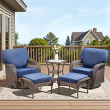 5 Pieces Patio Furniture Set, All Weather Wicker Swivel Rocker Patio Chairs with Ottomans Rattan Side Table - Photo 9