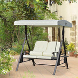 Outsunny 2-Person Patio Swing Bench with Adjustable Shade Canopy, Soft Cushions, Throw Pillows and Tray, Beige. - Photo 2