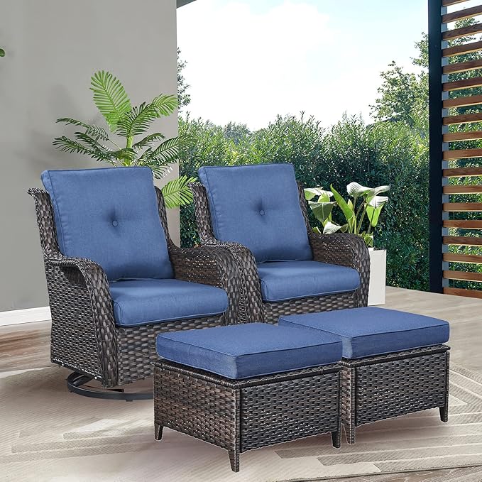 Rilyson Wicker Patio Furniture Set - 4 Piece Rattan Outdoor Sectional Conversation Sets with 2 Swivel Rocking Chairs - Photo 7