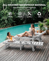 YEFU Lounge Chair Outdoor Set of 2: Outdoor Chaise Lounge with 5-Level Adjustable Backrest, Cup Holders & Wheels - Photo 7