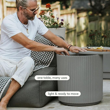 Veradek 21in Outdoor Cooler Side Table, Modern, Stone-Plastic Composite, Gray, Weather Resistant, Made in Canada