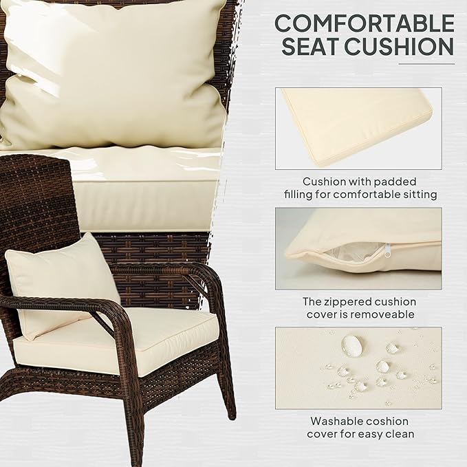 Outsunny Patio Wicker Adirondack Chair, Outdoor All-Weather Rattan Fire Pit Chair with Soft Cushions - Photo 6