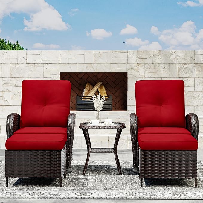 Joyside Wicker Patio Furniture Set, 5 Piece Outdoor Furniture Set with Thickened Cushions, High Back, Deep Seating, Wide Armrest, Outdoor Swivel Rocker Chairs for Porch, Deck