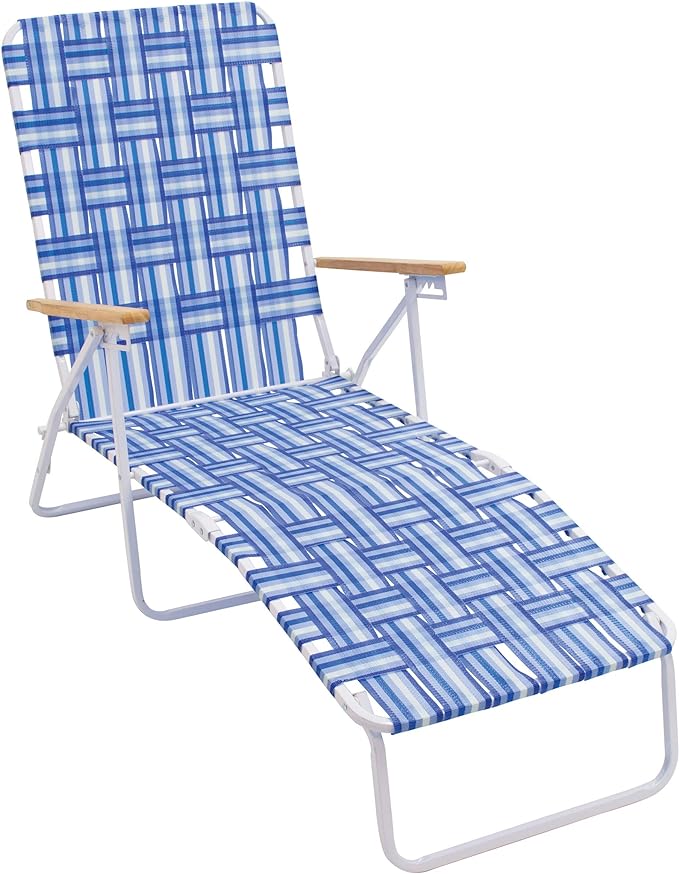 Camp & GO 4-Position Folding Web Lawn Chair Outdoor Lounger, Blue/White undefined/White - Photo 1