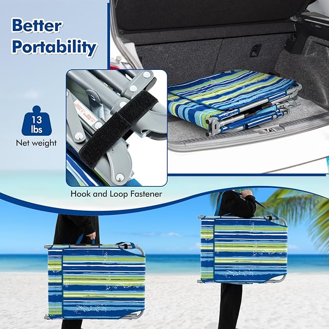 Goplus Tanning Chair, Folding Outdoor Beach Lounge Chair with Face & Arm Hole, Carrying Strap, Pillow, Side Pocket - Photo 6