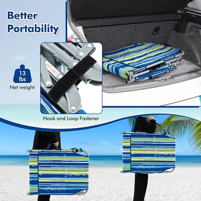Goplus Tanning Chair, Folding Outdoor Beach Lounge Chair with Face & Arm Hole, Carrying Strap, Pillow, Side Pocket, 5-Position Adjustable Chaise Lounge Chair Sunbathing for Lawn Pool, 330 LBS