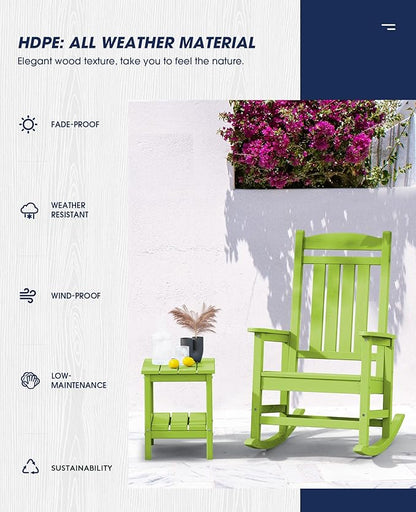 KINGYES Outdoor Rocking Chair Set of 2, HDPE Patio Rocking Chairs with 330lbs Support for Adults, Pistachio Green