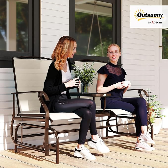 Outsunny Outdoor Glider Bench with Center Table - Photo 2