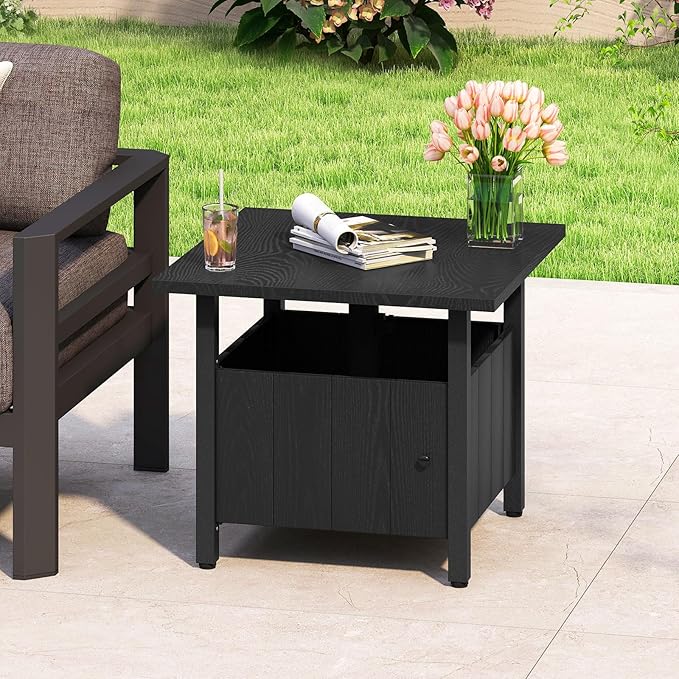 Tangkula Outdoor Table with Hole, Patio Umbrella Table with 2 Sand Bags, 1.89" Umbrella Hole, Metal Frame, Outdoor Side Table for Garden, Deck and Poolside (Set of 2)