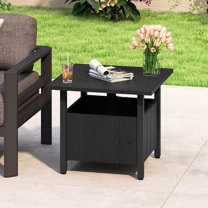 Tangkula Outdoor Table with Hole, Patio Umbrella Table with 2 Sand Bags, 1.89" Umbrella Hole, Metal Frame, Outdoor Side Table for Garden, Deck and Poolside (Set of 2)