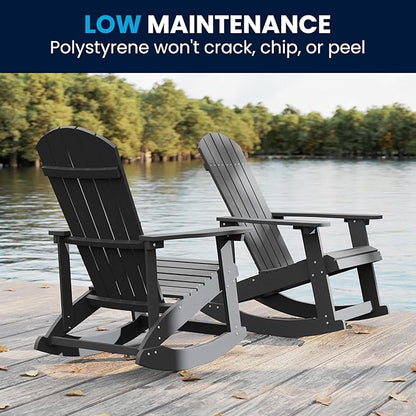 Flash Furniture Savannah Poly Resin Wood Adirondack Rocking Chair - All Weather Gray Polystyrene - Stainless Steel Hardware