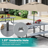 Giantex Picnic Table Bench Set for 4 People, 4.5FT Outdoor Rectangular Dining Table & 2 Benches w/Umbrella Hole - Photo 5