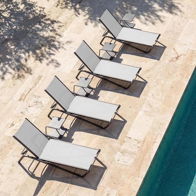Lounge Chair Set of 4, Aluminum Chaise Lounge Outdoor, Lightweight Lounge Chairs for Outside with 5 Adjustable Backrest - Photo 9