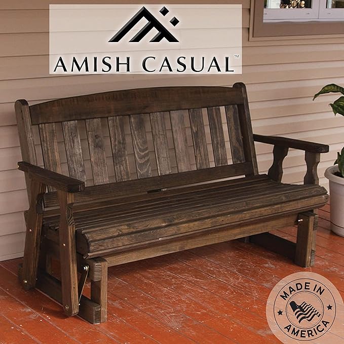 Amish Casual Heavy Duty 800 Lb Mission Pressure Treated Porch Glider (4 Foot, Dark Walnut Stain) - Photo 4