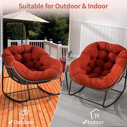 HOMEFUN Outdoor Patio Rocking Chairs, Oversized Papasan Rock Chair Indoor with Padded Cushion - Rocker Egg for Front Porch, Garden, Backyard Orange