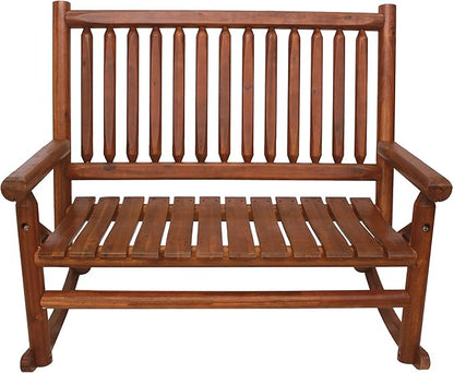 Leigh Country Double Porch Rocking Chair with Curved Seat Slats, Wide Seat, and Stained Finish for Lawn, Garden, and Patio Spaces, Honey