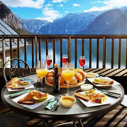 Dining Bistro Table Furniture Outdoor Patio Coffee Small Balcony End Outside Console Umbrella Hole Tempered Glass Conversation All Weather