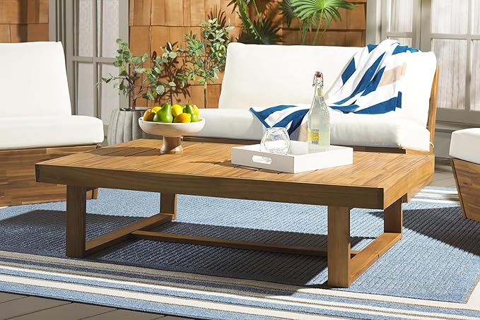 SAFAVIEH Outdoor Collection Duncan Natural Brown Slatted Top Solid Wood Coffee Table - Photo 2