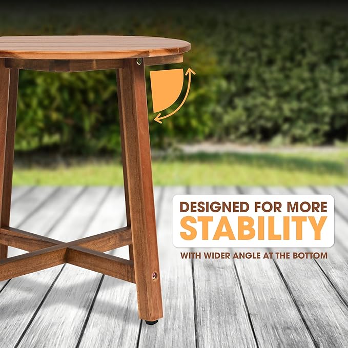 ENKEZI Acacia Adirondack Indoor Outdoor Side Table, Sturdy Patio End Table Weather Resistant, Strong Stability Outdoor Table for Bancony, Patio, Pool, Porch, Living Room (Small Round 16 in)
