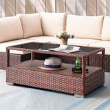 DIMAR GARDEN Outdoor Coffee Table Wicker Patio Rattan Side Table with Glass Top and Storage Shelf,40in Mixed Brown - Photo 1