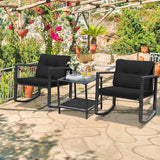 HAPPYGRILL 3-Piece Rocking Bistro Set Outdoor Patio Conversation Set with Rocking Chairs and Coffee Table - Photo 3