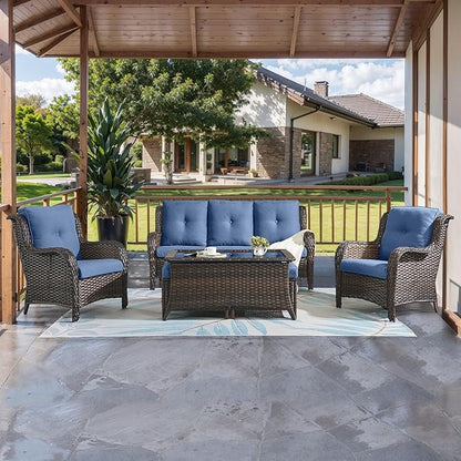 HUMMUH Outdoor Furniture 6 Pieces Patio Furniture Set Wicker Outdoor Sectional Sofa with 2 Patio Chairs,Ottomans,Coffee Table…