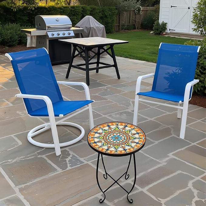 Set of 2 Mosaic Outdoor Side Tables Round, 15 Inch Height - Small Patio Table Set - Photo 5