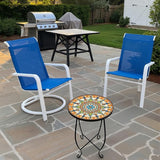 Mosaic Outdoor Side Table Round, 15 Inch Height - Small Patio Table, Foldable Sun Pattern Metal Plant Stand for Garden - Photo 6