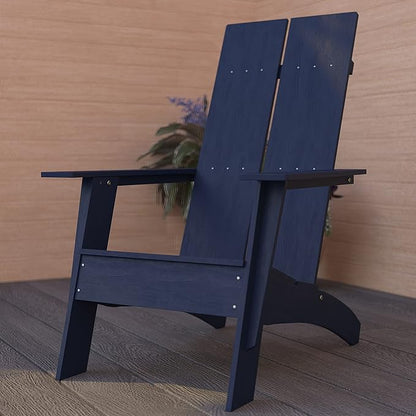 Merrick Lane Piedmont 2 Slat Poly Resin Adirondack Chair - Navy - Modern Design - Indoor/Outdoor