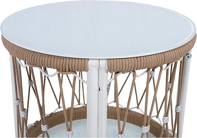 Christopher Knight Home Packy Bohemian Outdoor Side Table with Storage Shelf, Glass Top Small Patio Round Coffee Table - Photo 8