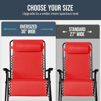 Best Choice Products Set of 2 Extra Wide Adjustable Steel Mesh Zero Gravity Lounge Chair Recliners w/Pillows and Cup Holder Trays - Crimson Red