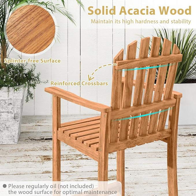 Tangkula Tall Adirondack Chair, Outdoor Acacia Wood Bar Stool with Back, Armrests and Footrest, Bar Height Patio Chair for Balcony, Porch, Deck and Backyard (1,Natural)