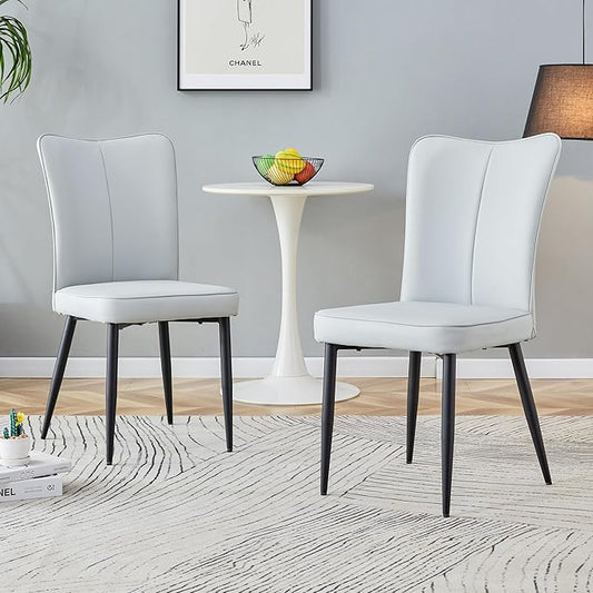 Modern Dining Chairs,Pu Upholstered Leather Chair and Sturdy Metal Legs,Comfortable Ergonomic Large Backrest Design,Applicable to Front Porch,Outdoor Lounge,Garden,Reception Room,Patio,LightGray-PU
