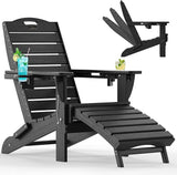 Ciokea Folding Adirondack Chair with Retractable Ottoman Fire Pit Patio Chair with Pull Out Foot Rest Weather Resistant - Photo 1