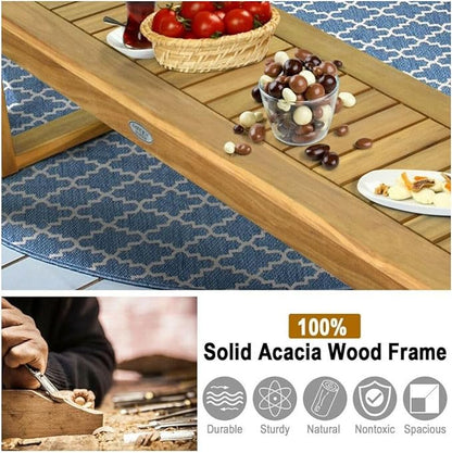 Acacia Wood Dining Bench 52 Inch, Teak Outdoor Bench with Slatted Seat, Patio Furniture, Backyard Garden Bench, 700 lbs Capacity