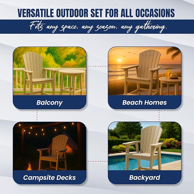 Phat Tommy Tall Adirondack Chair - HDPE Outdoor Furniture - Poly Adirondack Bar Stool - Heavy, Stress Free Furniture for Balcony, Deck, Patio, Front Porch, Weatherwood