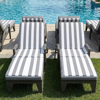 Chaise Lounge Chairs Set of 6, Upholstered 5-Positions Adjustable Pool Loungers, 80" Long Wicker Outdoor Lounge Chairs, Patio Chaise Lounges with Wheels for Sunbathing/Deck/Yard, Khaki