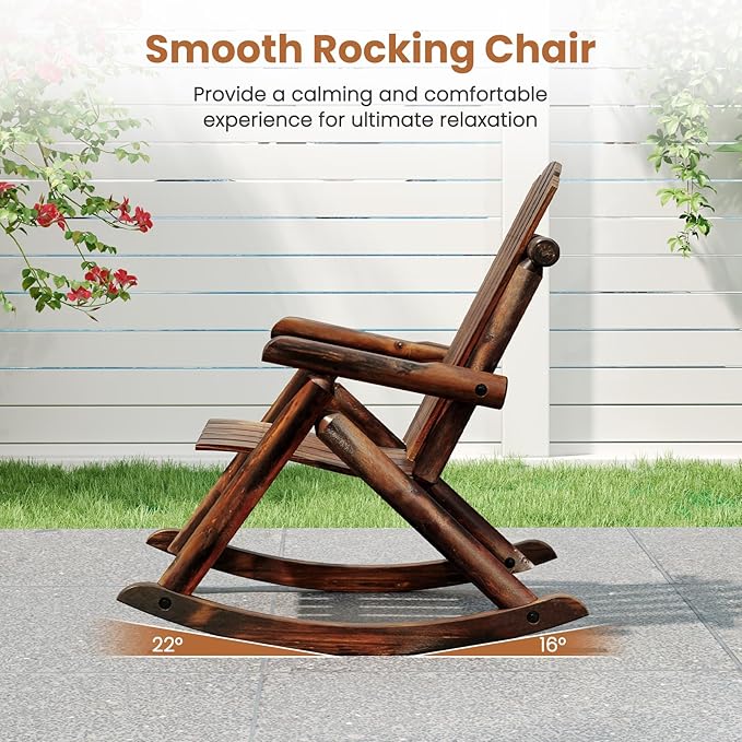 Tangkula Wood Outdoor Rocking Chairs Set of 2, Outside Adirondack Rocker with High Back and Slatted Seat, Oversized Porch Rocking Chair for Balcony, Garden, Backyard, Patio