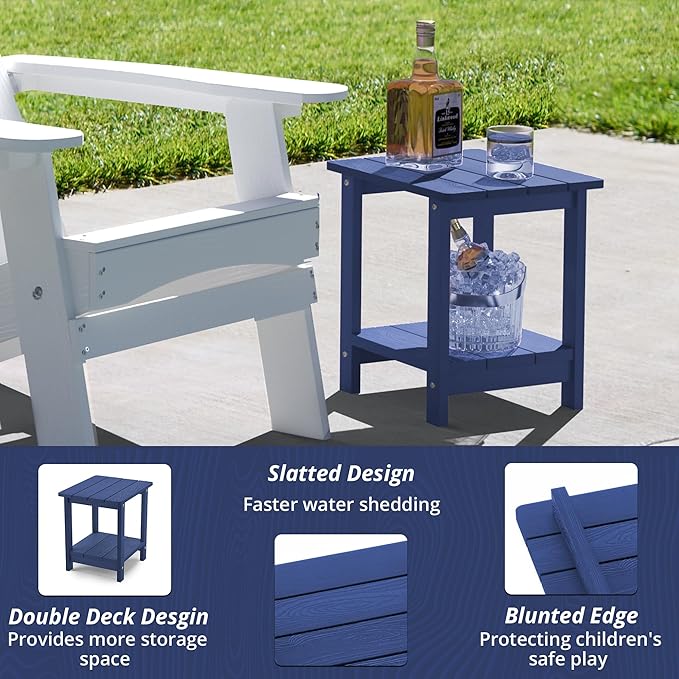 LUE BONA Adirondack Outdoor Side Table, 2-Tier Navy HDPS Patio End Table Weather Resistant, Morden Side Table for Patio - Photo 5