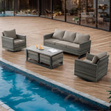 Wicker Outdoor Patio Furniture Set - 6 Piece Patio Conversation Set with 2 Swivel Rocker Chairs, 2 Rattan Ottoman - Photo 7