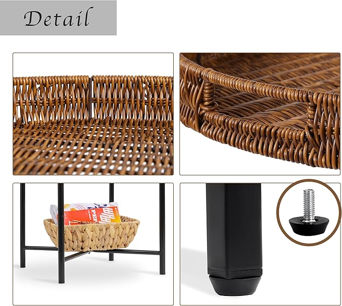Small Wicker Round End Table, 16.5 in Rattan End Tables with Removable Tray, Waterproof Sofa Coffee Side Table - Photo 5