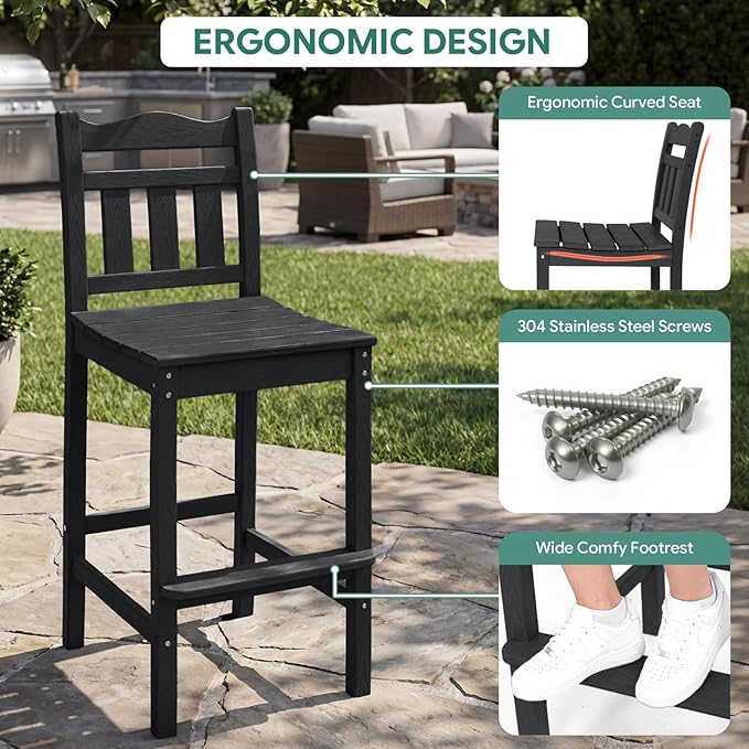 3-Piece Outdoor Bar Set, HDPE Adirondack Bar Height Chairs Set of 2 and Round Bar Table - Photo 5