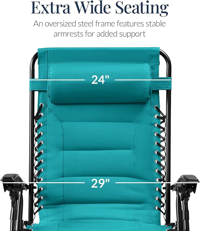 Best Choice Products Oversized Padded Zero Gravity Chair, Folding Outdoor Patio Recliner - Photo 3
