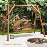 Tangkula 2 Person Hanging Porch Swing, Wooden Patio Swing with 2 Hanging Hemp Ropes, Slatted Seat & Back - Photo 3