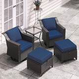 5 Pieces Patio Conversation Furniture Set - Swivel Chairs with Ottomans Set of 2, 1 Side Table - Photo 7