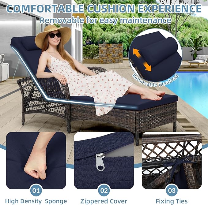 Outdoor Chaise Lounge Chair, PE Wicker Long Recliner Patio Lounge Chair with Cushion - Photo 4