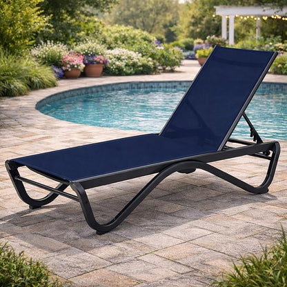 Kozyard Patio Chaise Lounge Chair Outdoor Reclining Adjustable Chair Flat Recline Adjustable Lounge Chair for Sunbathing, Patio, Beach, Lounge (NavyBlue)